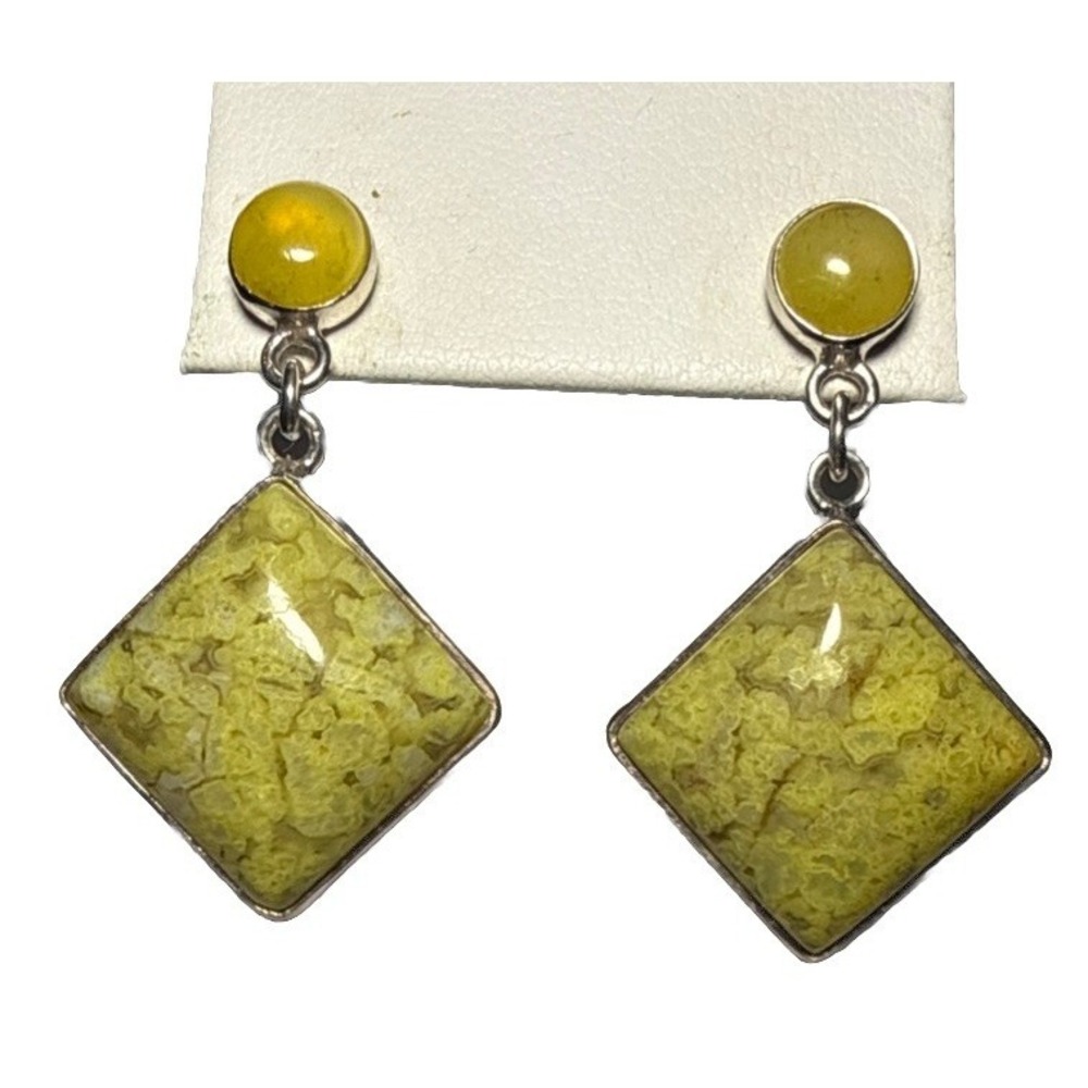 Jay King Sterling Silver Green Opal Drop Earrings J-11B